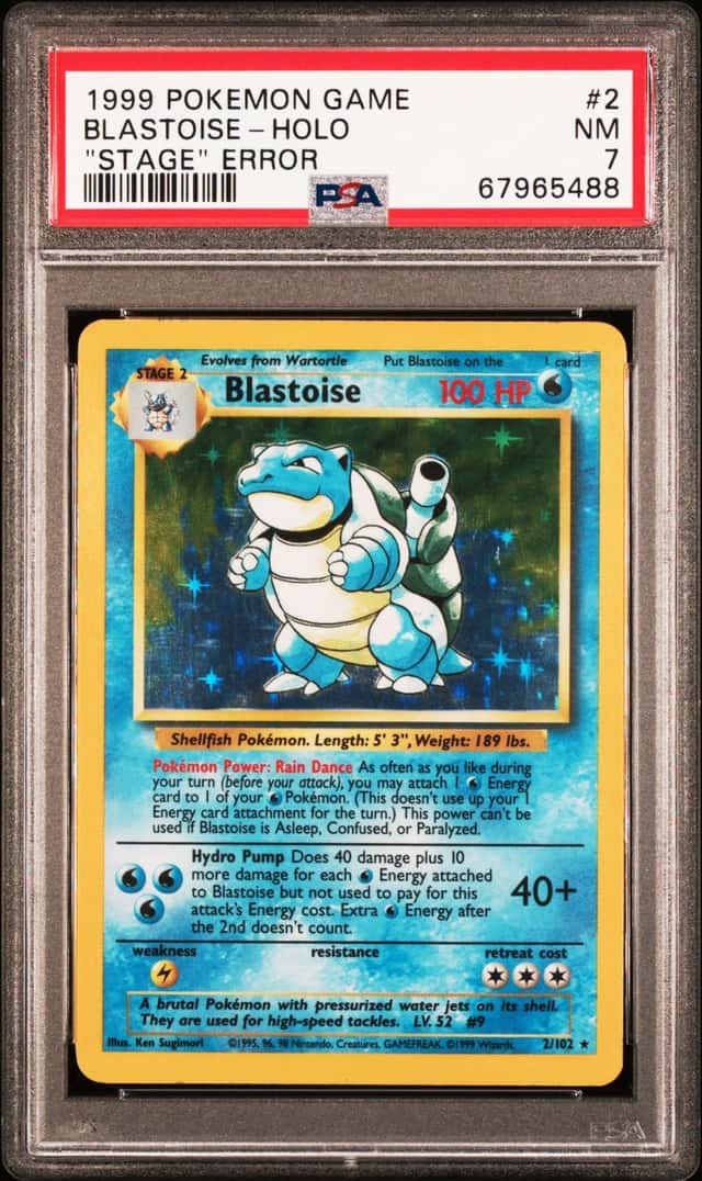 Blastoise 2/102 Base Set Stage Error Pokemon Card Holo PSA 7
