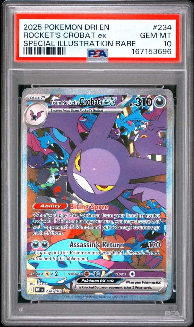 2025 POKEMON DESTINED RIVALS SPECIAL ILLUSTRATION TEAM ROCKET'S CROBAT EX PSA 10
