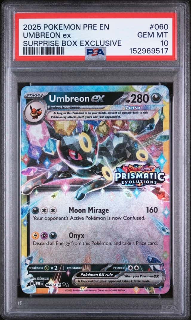 2025 POKEMON PRISMATIC EVOLUTIONS SURPRISE BOX EXCLUSIVE UMBREON EX PSA 10