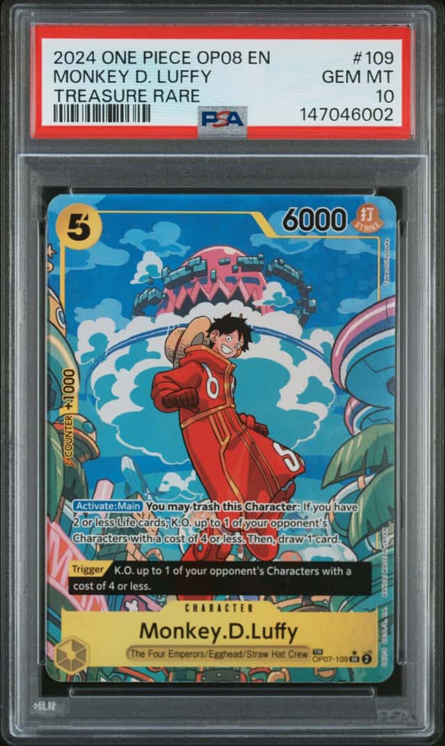 2024 One Piece OP08 EN Treasure Rare #109 Monkey D Luffy PSA 10 GEM MINT