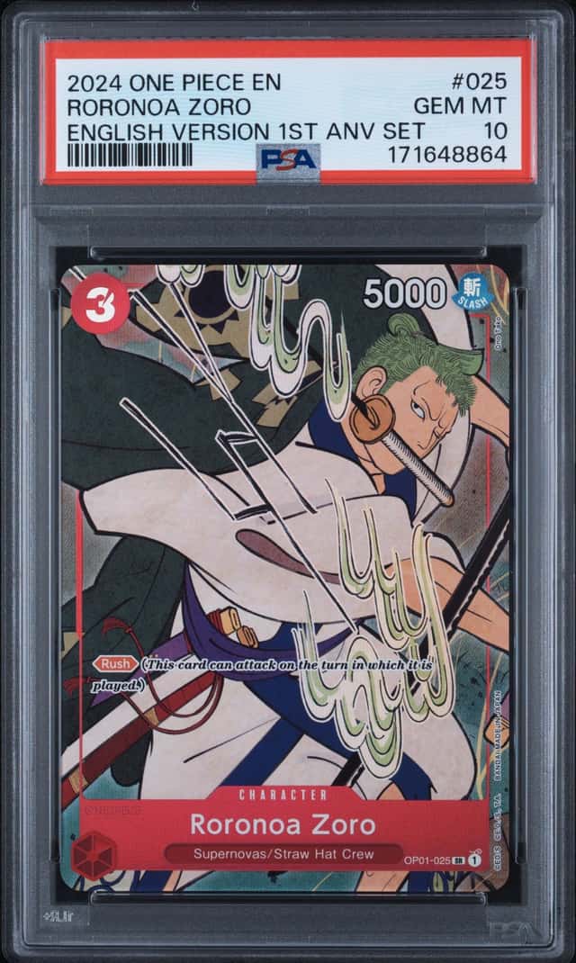 2024 One Piece EN Roronoa Zoro English Version 1st Anniversary #OP01-025 PSA 10
