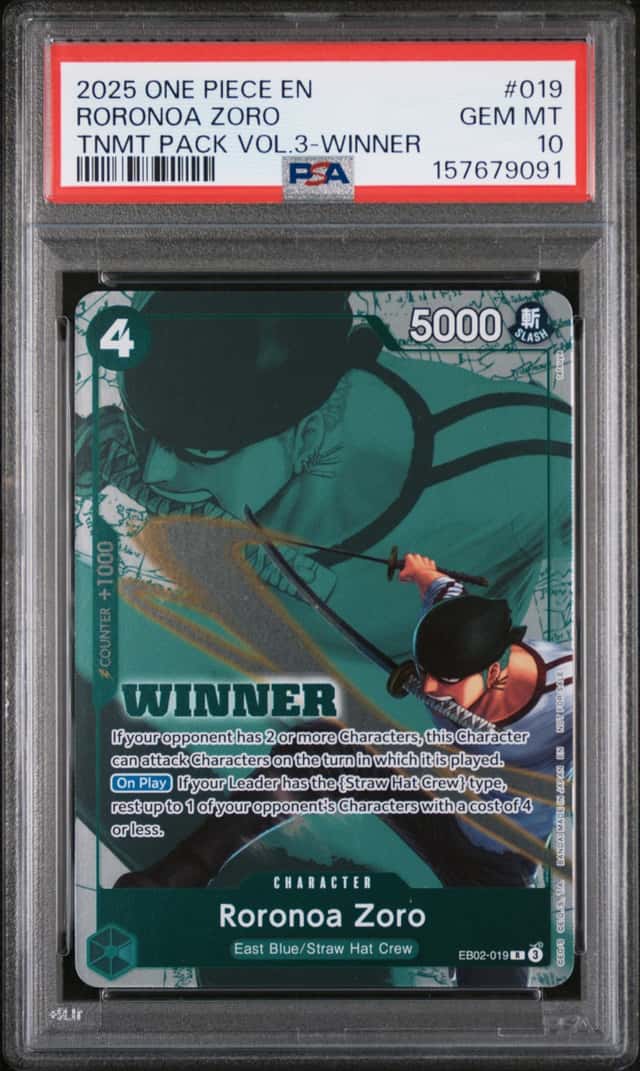 2025 ONE PIECE TOURNAMENT PACK VOL.3 WINNER #019 RORONOA ZORO PSA 10