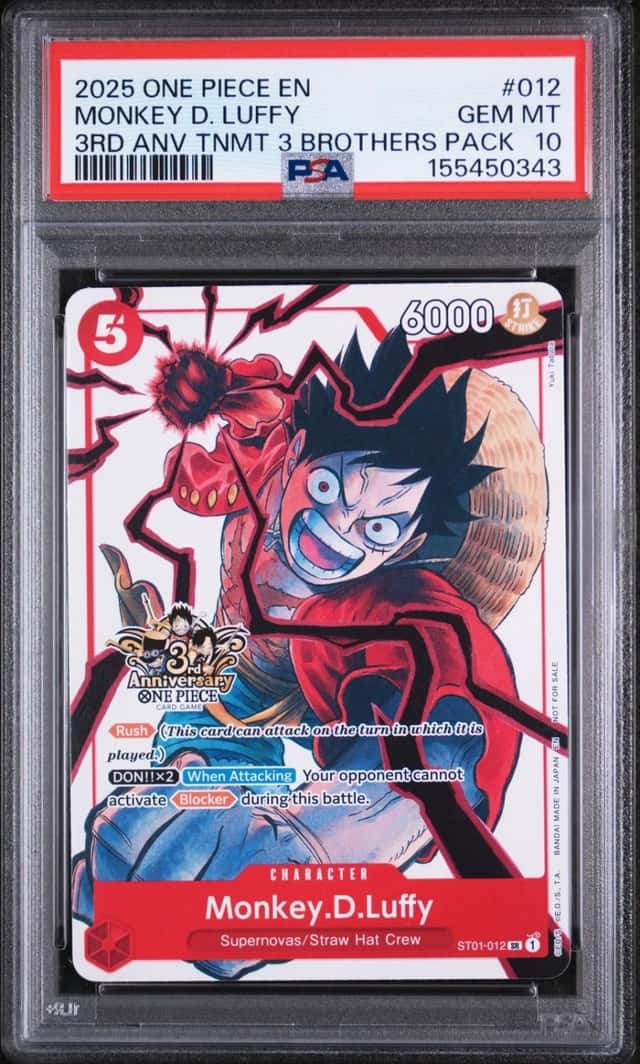 2025 ONE PIECE 3RD ANNIVERSARY TOURNAMENT 3 BROTHERS PACK MONKEY D. LUFFY PSA 10