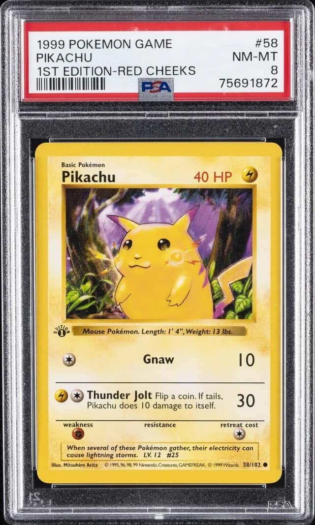 1999 POKEMON BASE SET 1ST EDITION-RED CHEEKS #58 PIKACHU PSA 8
