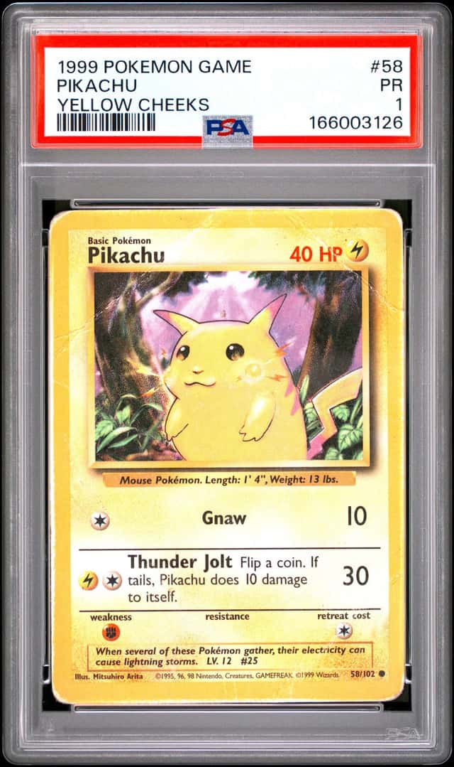1999 POKEMON BASE SET UNLIMITED YELLOW CHEEKS #58 PIKACHU PSA 1