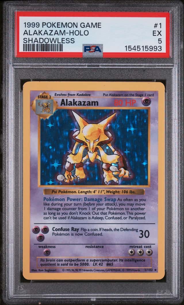 1999 Pokemon Shadowless Alakazam Holo #1/102 PSA 5