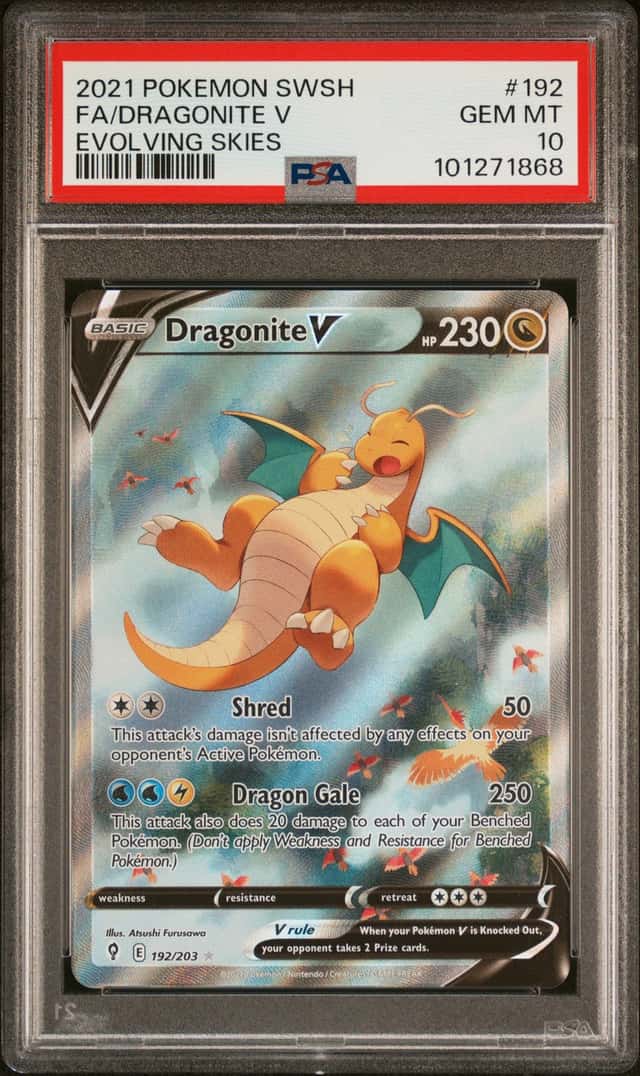 2021 Pokemon SWSH Evolving Skies Dragonite V Full Art Ultra Rare #192/203 PSA 10