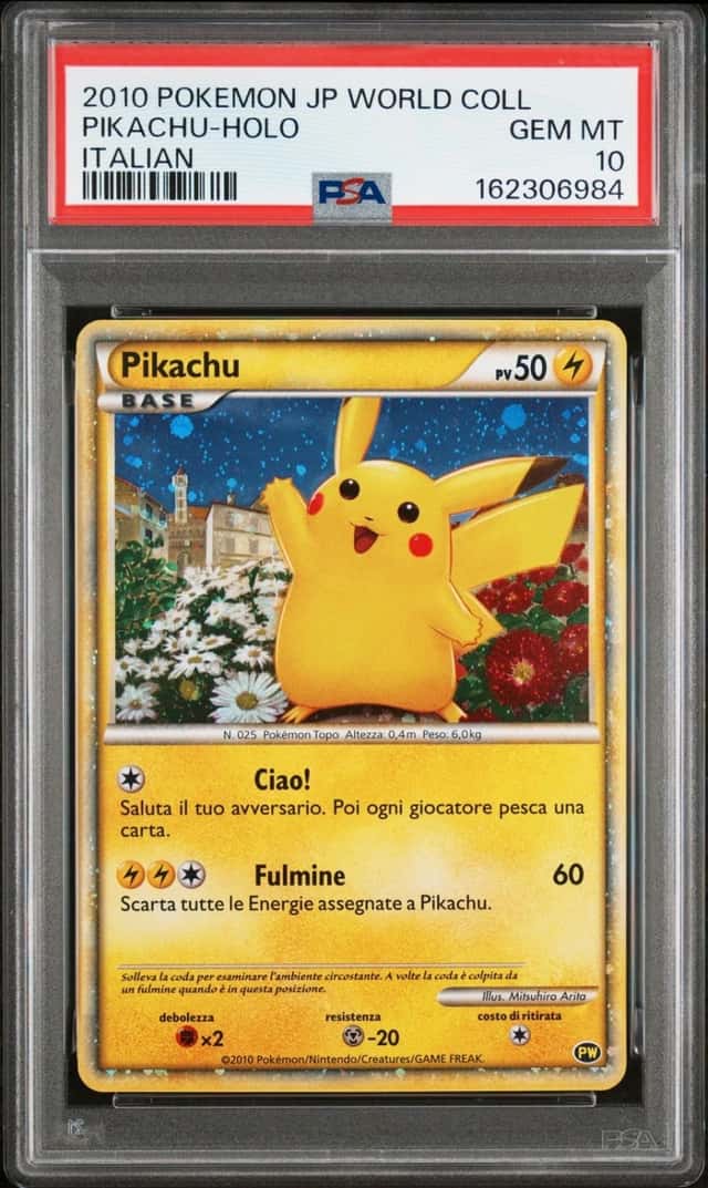 2010 POKEMON JAPANESE WORLD COLLECTION ITALIAN PIKACHU-HOLO PSA 10
