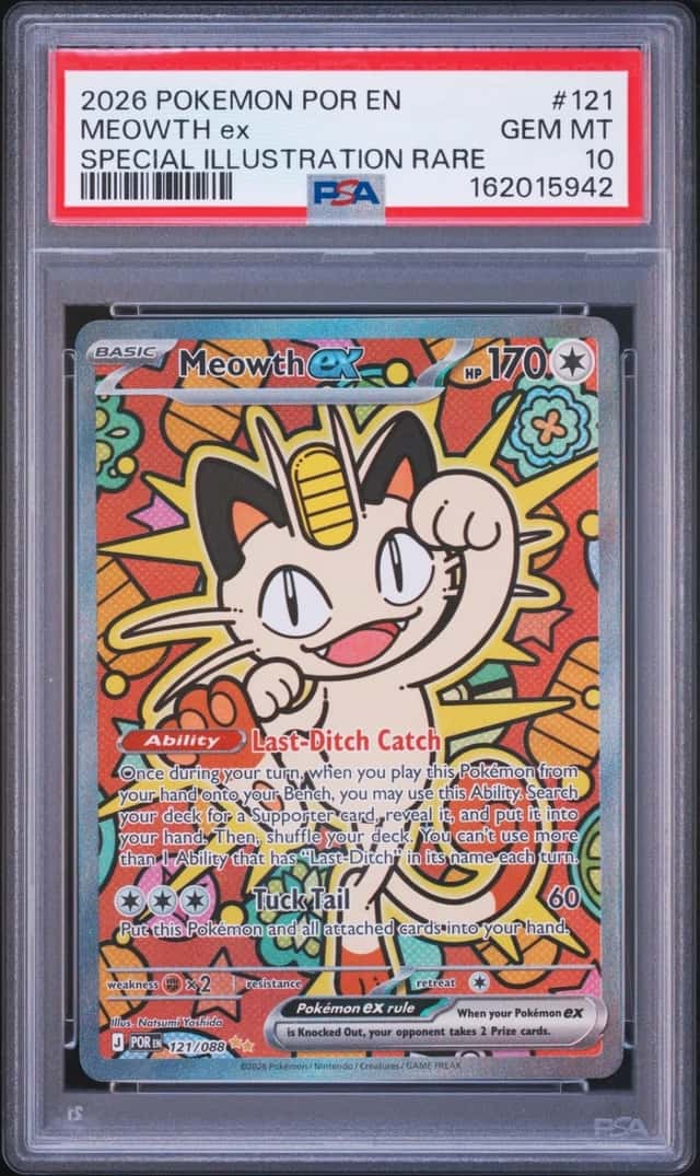 2026 POKEMON PERFECT ORDER SPECIAL ILLUSTRATION RARE #121 MEOWTH EX PSA 10