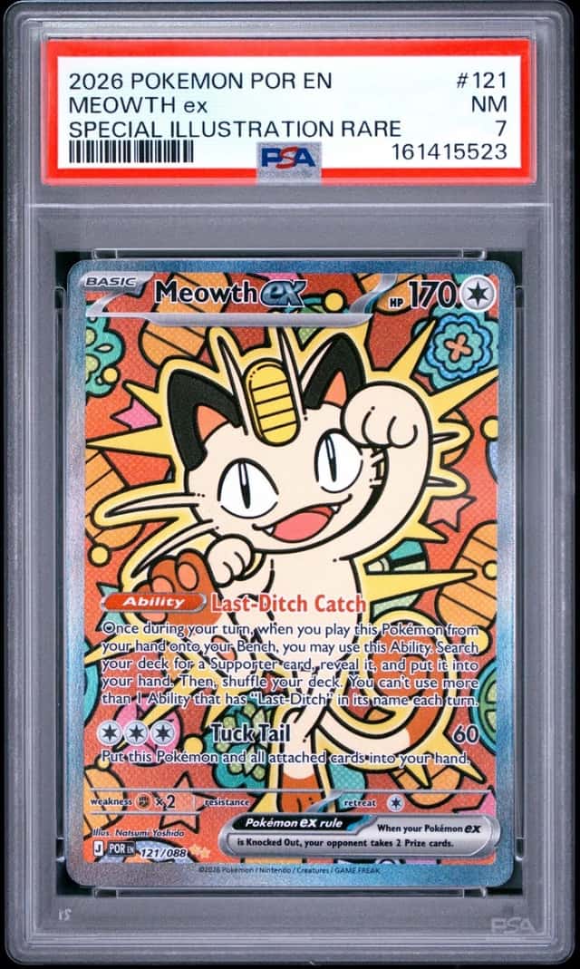 2026 POKEMON POR EN-PERFECT ORDER SPECIAL ILLUSTRATION RARE #121 MEOWTH EX PSA 7