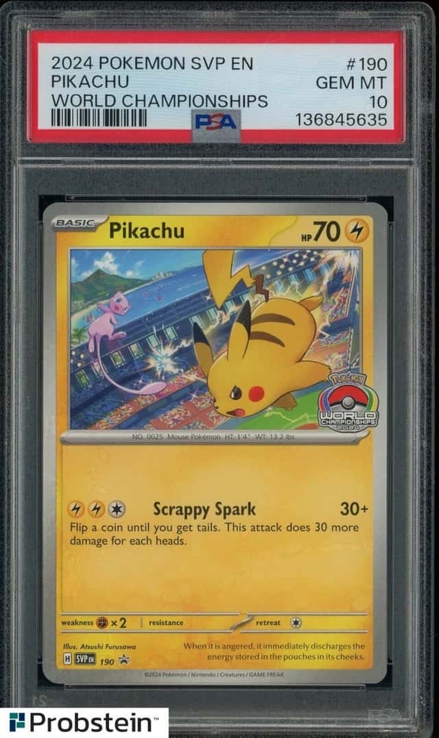 2024 POKEMON SVP EN-SV BLACK STAR PROMO #190 PIKACHU WORLD CHAMPIONSHIPS PSA 10