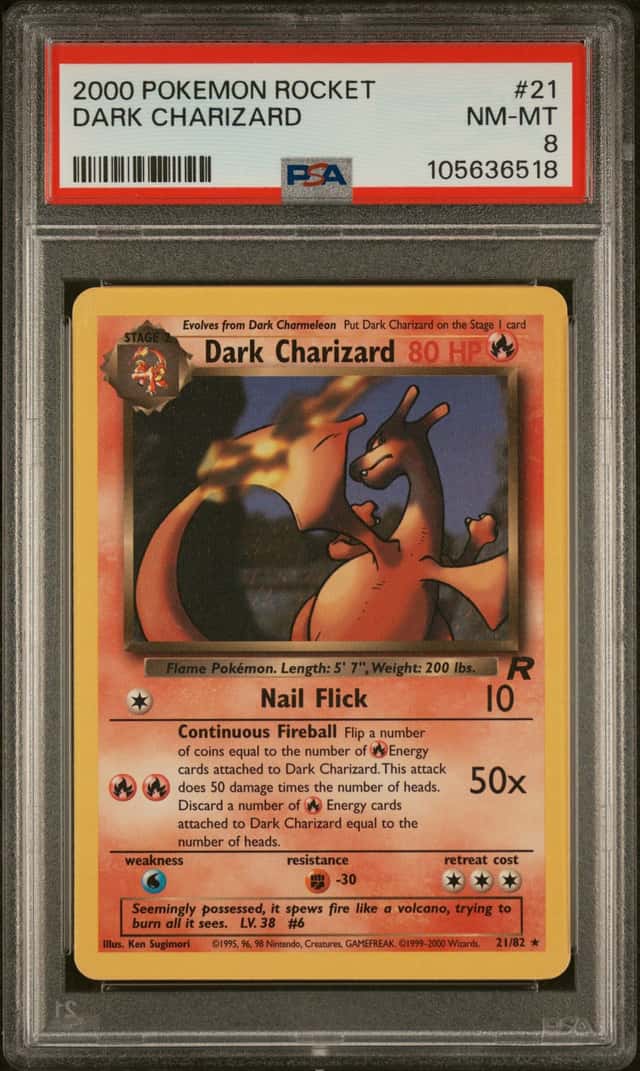 2000 Pokemon Team Rocket Dark Charizard #21/82 PSA 8