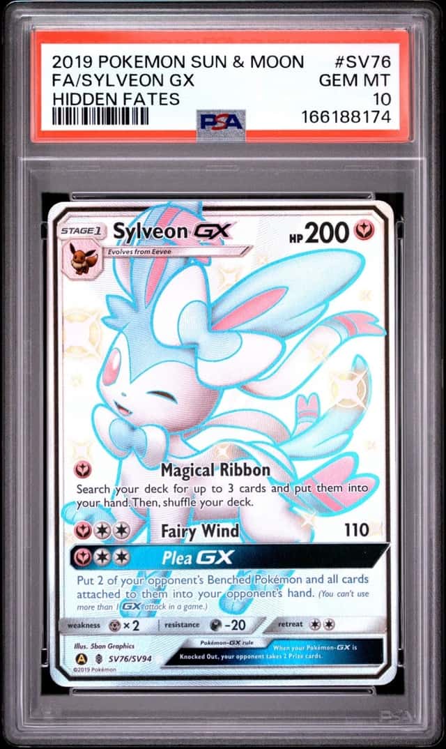 2019 POKEMON SUN & MOON HIDDEN FATES #SV76 FA/SYLVEON GX HIDDEN FATES PSA 10