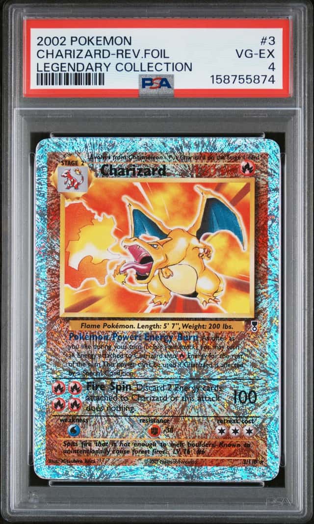 2002 Pokemon Legendary Collection #3 Charizard Reverse Holo Foil PSA 4