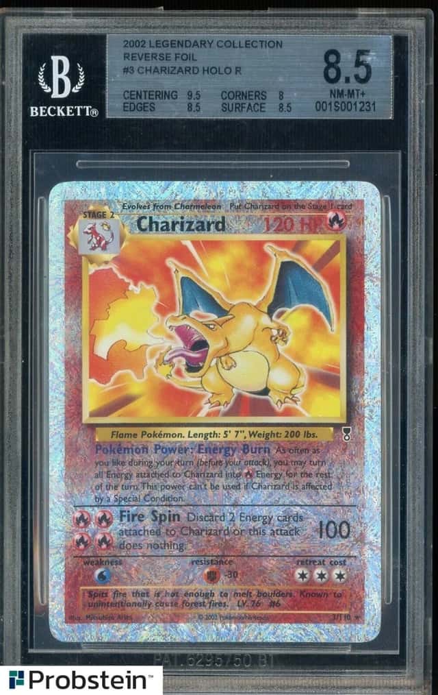 2002 Pokemon Legendary Collection #3 Charizard Reverse Holo Foil BGS 8.5 NM-MT+