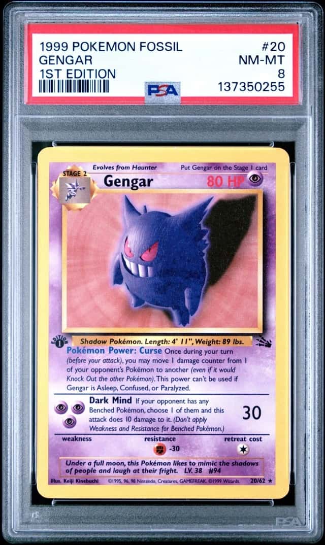 1999 POKEMON FOSSIL 1ST EDITION #20 GENGAR PSA 8
