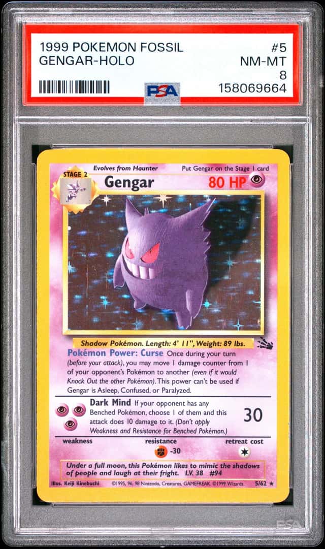 1999 POKEMON FOSSIL #5 GENGAR-HOLO PSA 8
