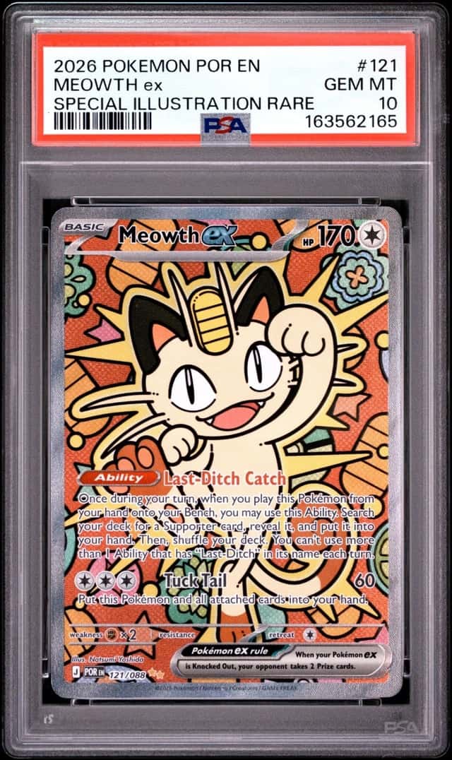 2026 POKEMON PERFECT ORDER SPECIAL ILLUSTRATION RARE #121 MEOWTH EX PSA 10