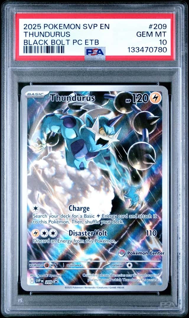 2025 POKEMON SVP BLACK BOLT POKEMON CENTER ETB PROMO #209 THUNDURUS PSA 10