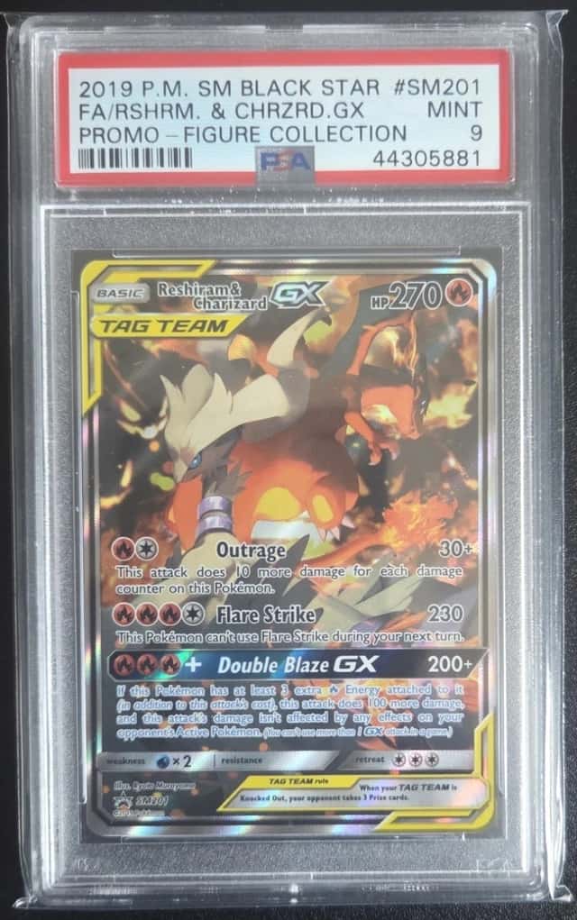 2019 Pokemon SM Black Star Promo Reshiram & Charizard GX FA Holo # SM201 PSA 9 
