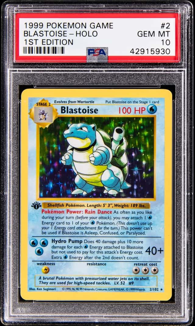 1999 Pokemon Base Set 1st Edition Shadowless Holo #2 Blastoise - PSA GEM MT 10