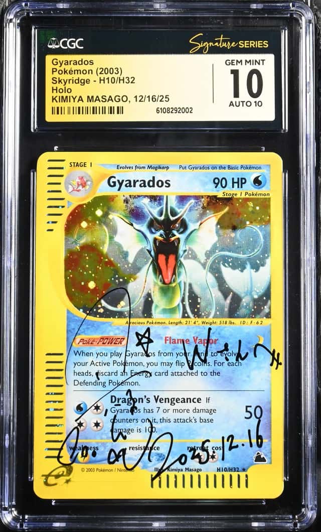 2003 Pokemon Skyridge Holo #H10 Gyarados Signed, Inscribed by Kimaya Masago - CGC GEM MINT 10, CGC 10