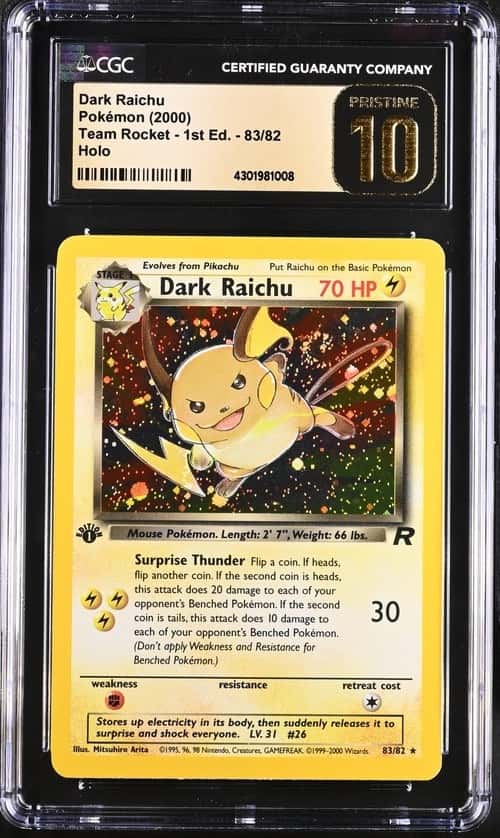 2000 Pokemon Team Rocket 1st Edition Holo #83 Dark Raichu - CGC PRISTINE 10