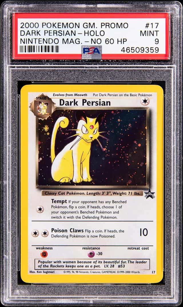 2000 Pokemon Game Promo Nintendo Magazine Holo #17 Dark Persian, No 60 HP Error - PSA MINT 9