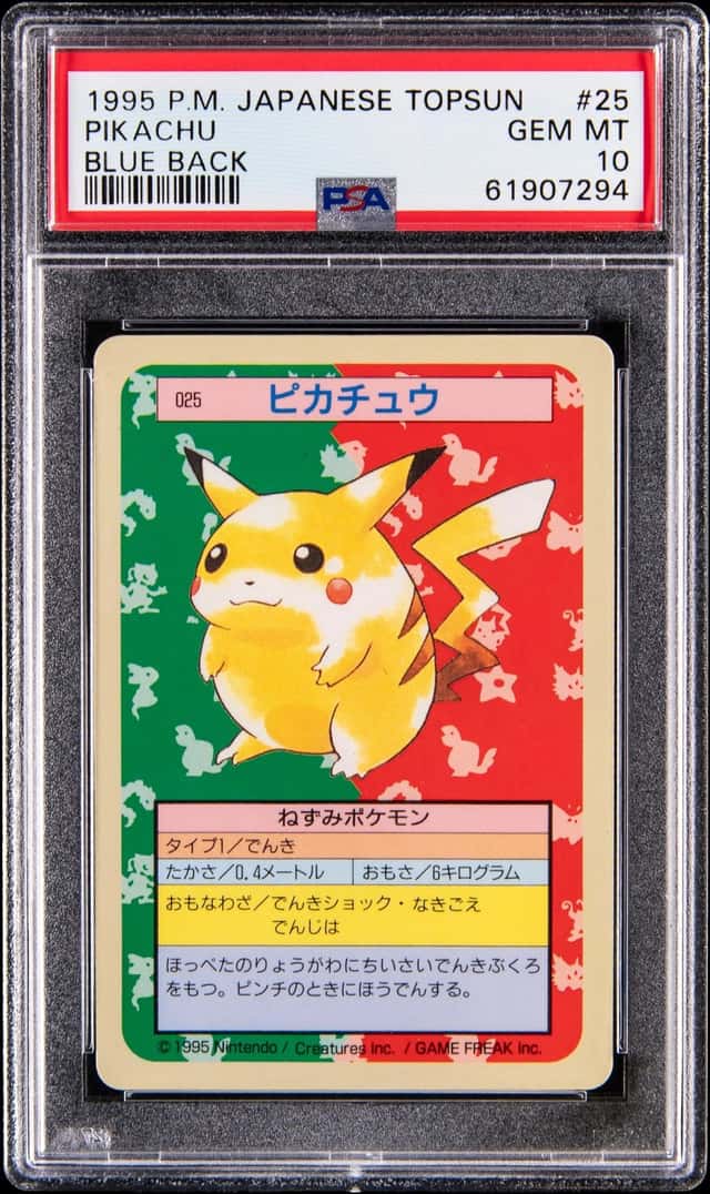 1997 Pokemon Japanese Topsun #25 Pikachu, Blue Back - PSA GEM MT 10