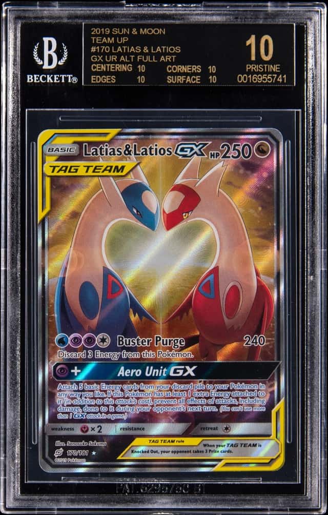 2019 Pokemon Sun & Moon Team Up UR ALT Full Art #170 Latias & Latios GX - BGS PRISTINE/Black Label 10
