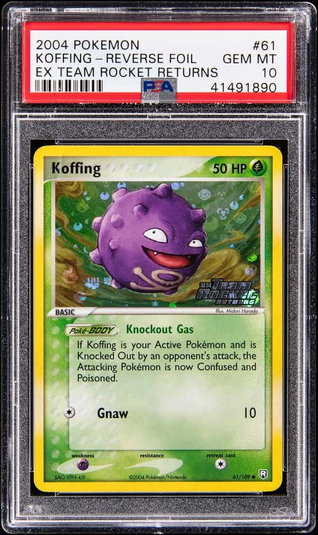 2004 Pokemon EX Team Rocket Returns Reverse Foil #61 Koffing - PSA GEM MT 10
