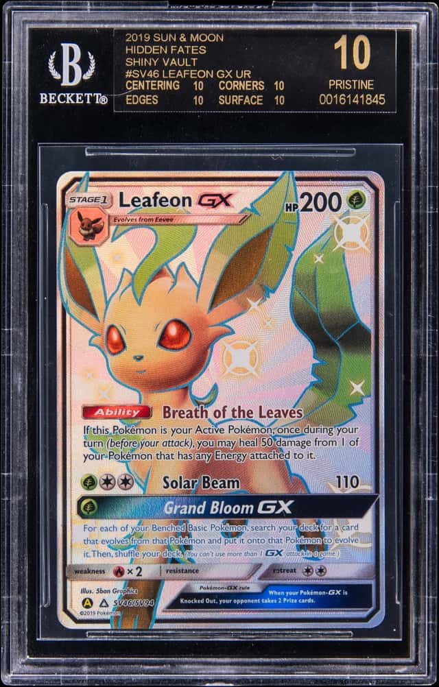 2019 Pokemon Sun & Moon Hidden Fates Full Art #SV46 Leafeon GX - BGS PRISTINE/Black Label 10 - Pop 2
