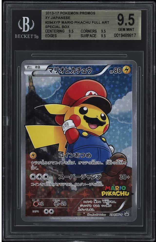 2013-17 Pokemon Japanese Mario Pikachu Special Box #294/XY-P Mario Pikachu - BGS GEM MINT 9.5 Lot with Box, Deck Case, Card Box, 64 Card Sleeves