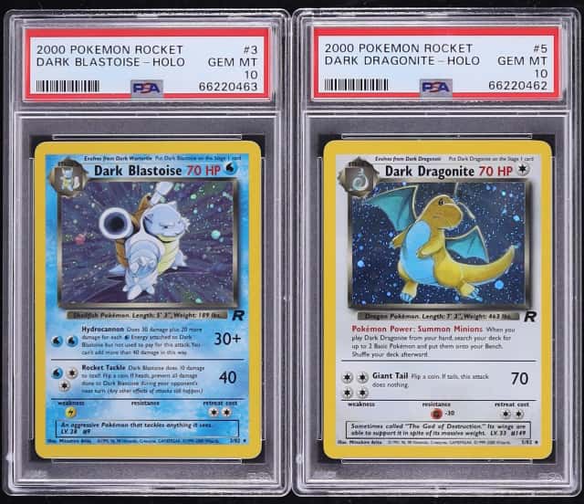 Lot (2) 2000 Pokemon Team Rocket Holo Dark Blastoise & Holo Dark Dragonite PSA 10 ALL