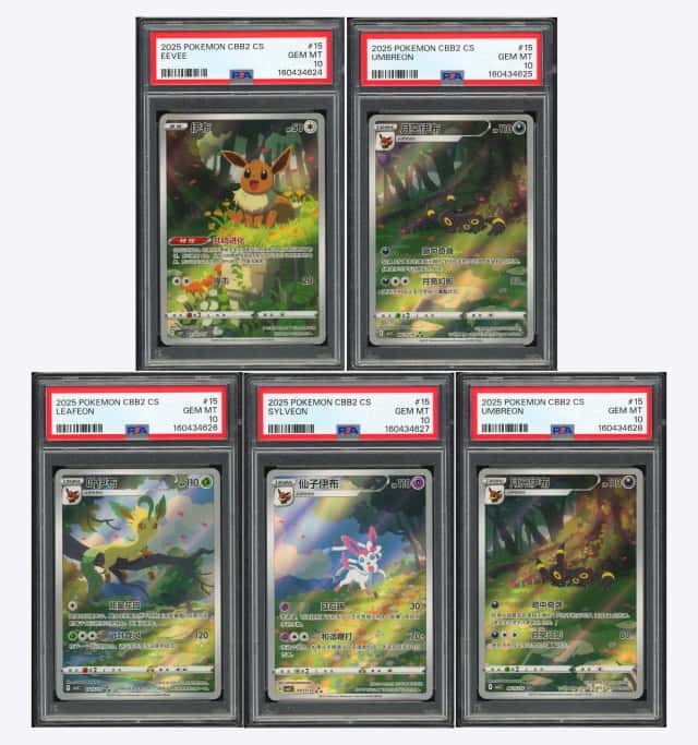 PTCG 宝可梦 五连号PSA10 叶伊布&仙子伊布& 月亮伊布&伊布 2025 01&06&09&07 15/15 ★★★ CBB2 C 宝石包 VOL.2 简中
