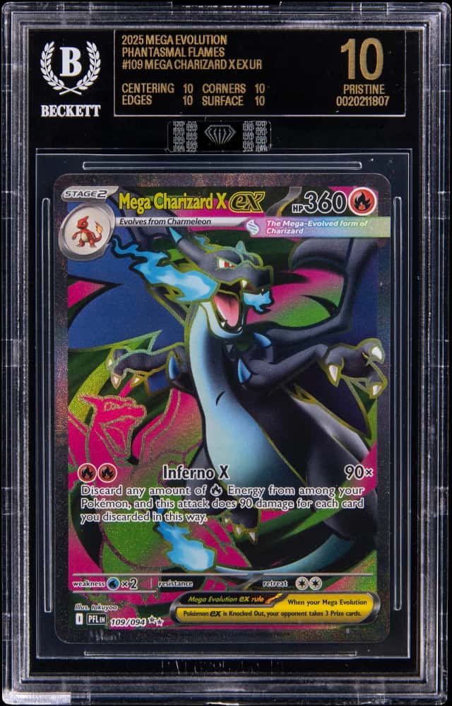 2025 Pokemon Mega Evolution Phantasmal Flames UR #109 Mega Charizard X ex - BGS PRISTINE/Black Label 10, MBA Flawless Black Diamond - Pop 4