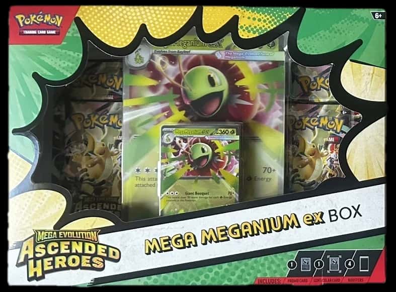 Ascended Heroes Mega Meganium Box & First Partners Deluxe Pin Collection collection box
