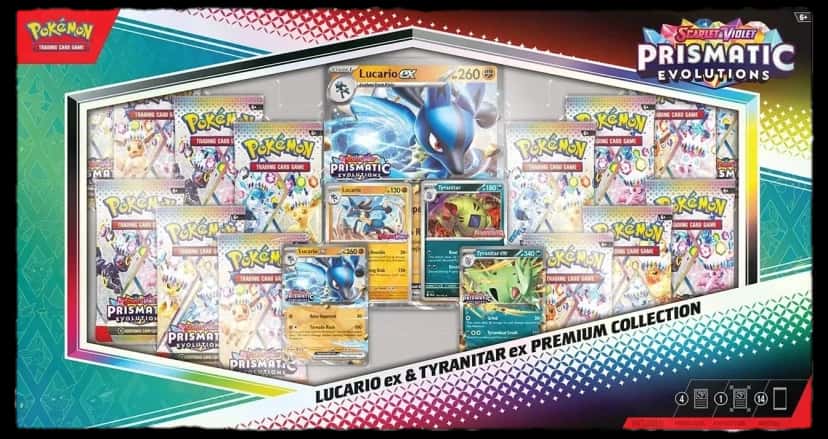 Prismatic Evolutions Lucario & Tyranitar Premium Collection collection box [sams_club]
