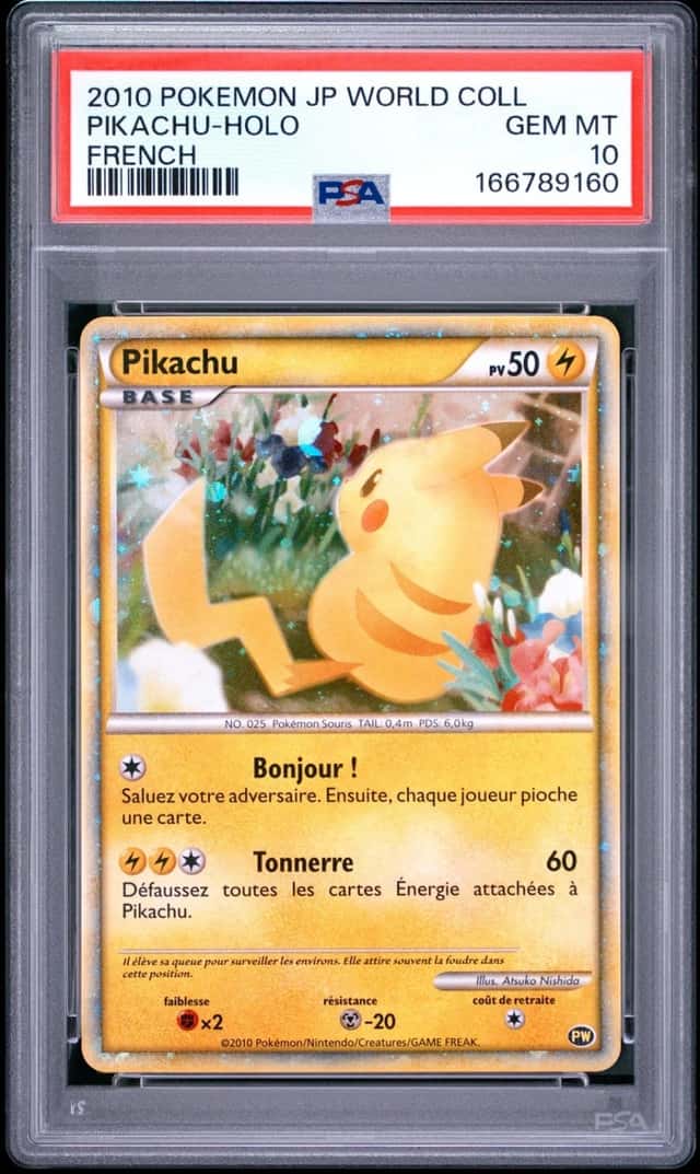 2010 POKEMON JAPANESE WORLD COLLECTION FRENCH PIKACHU-HOLO PSA 10
