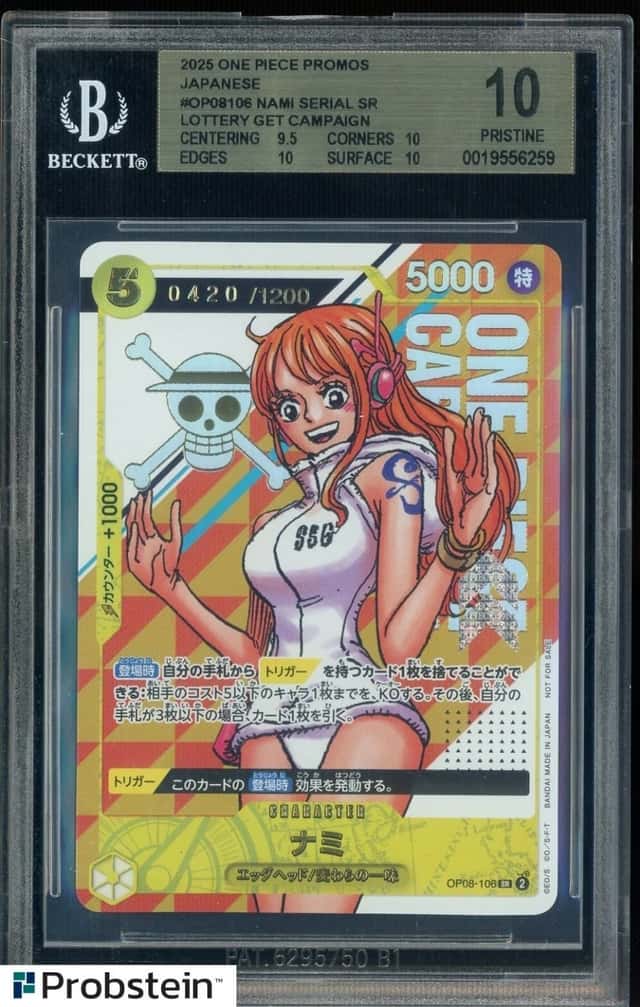 2025 One Piece Promos Japanese OP08106 Nami Serial Lottery Get Campaign BGS 10