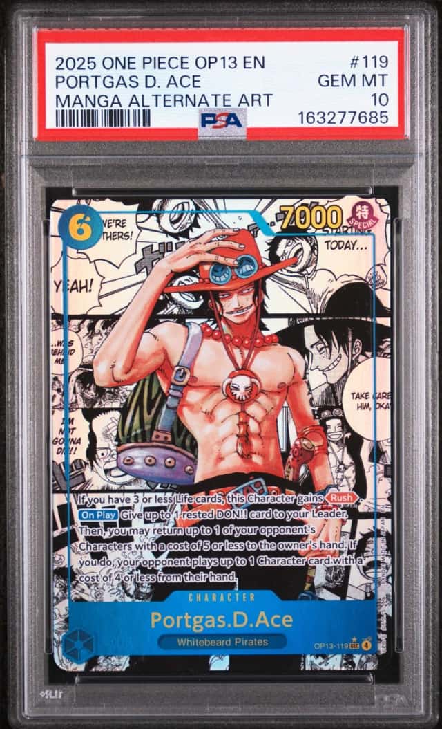2025 One Piece OP13 EN Manga Alternate Art #119 Portgas D Ace PSA 10 GEM MINT