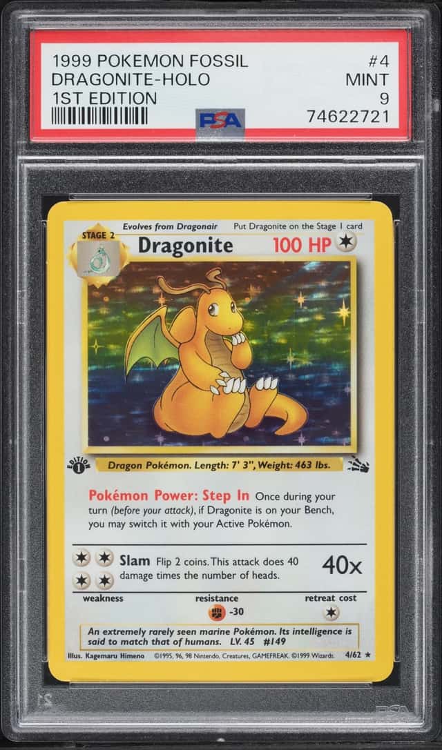 1999 Pokemon Fossil 1st Edition Holo Dragonite #4 PSA 9 MINT