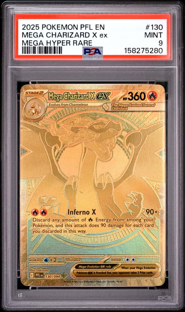 2025 POKEMON PHANTASMAL FLAMES #130/094 MEGA CHARIZARD X EX HYPER RARE PSA 9