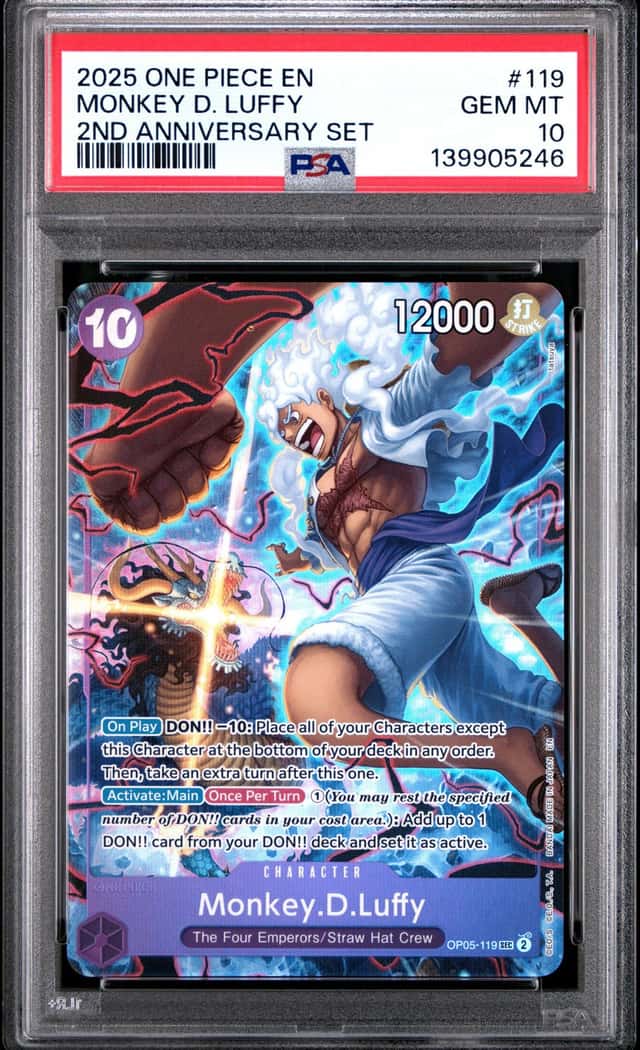 2025 ONE PIECE ENGLISH VERSION 2ND ANNIVERSARY SET #119 MONKEY D. LUFFY PSA 10