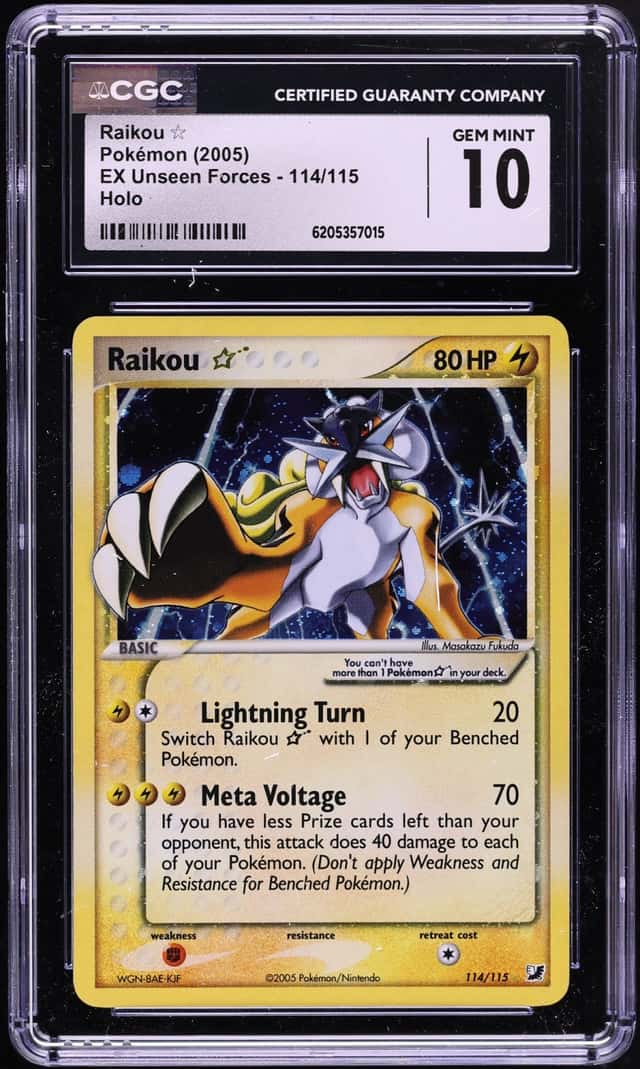 2005 Pokemon EX Unseen Forces Holo Raikou Gold Star #114 CGC 10 GEM MINT
