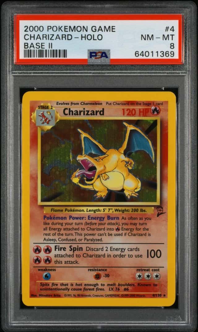 2000 POKEMON BASE SET 2 #4/130 CHARIZARD HOLO PSA 8