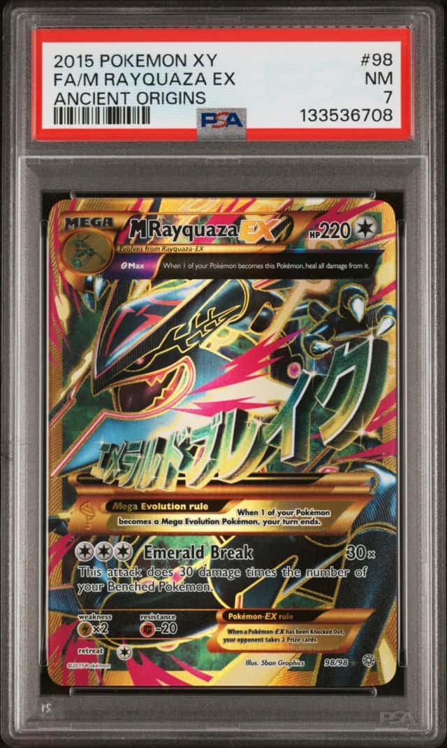 2015 POKEMON XY ANCIENT ORIGINS #98/98 M RAYQUAZA EX SECRET RARE PSA 7