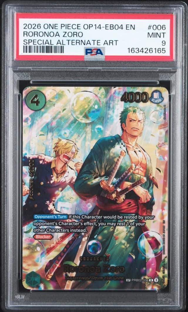 One Piece CCG Roronoa Zoro PRB02-006 SP Rare Foil EN PSA 9 Azure Sea
