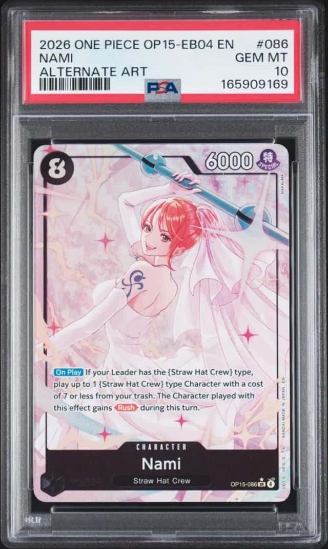 2026 ONE PIECE OP15-EB04-ADVENTURE ON KAMI'S ISLAND ALTERNATE ART NAMI PSA 10