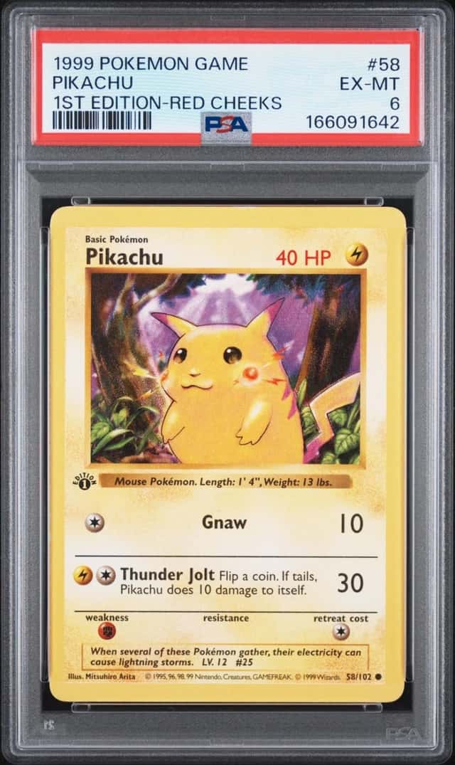 Pokemon Pikachu 58/102 Base Set Shadowless 1st Edition Red Cheeks PSA 6